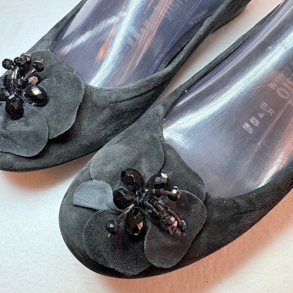 Mephisto Black Suede Flower Beaded Ballet Flats Womens US 6.5 EUR 4 - Picture 4 of 6